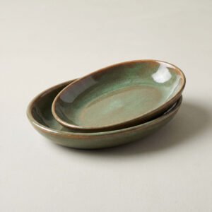 Green-Glaze Olive Dishes, Pair