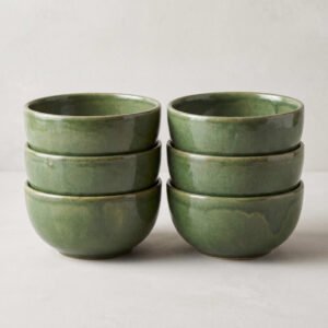 Green-Glaze Soup Bowls, Set of 6